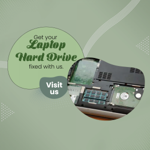 Image of a broken laptop hard drive with text promoting repair services.