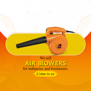 Orange air blower on a yellow and orange background with text promoting air blower sales.