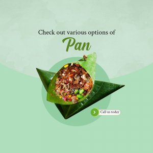 Close-up of a Pan leaf with filling, advertising various options.