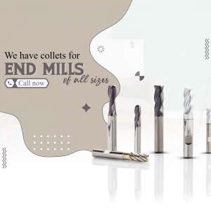 Image showcasing a variety of end mills and collets with a call to action.