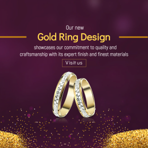 Close-up of two gold rings with diamond accents on a gradient purple and gold background.