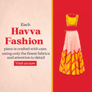Havva Fashion advertisement featuring a yellow and pink lehenga choli.