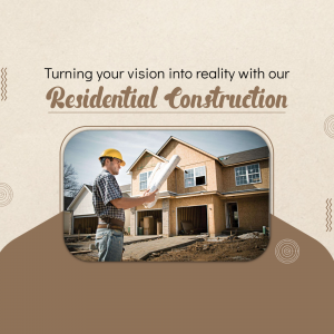 Architect reviewing blueprints at a residential construction site.
