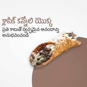 A close-up of a cannoli filled with creamy ricotta and chocolate chips.