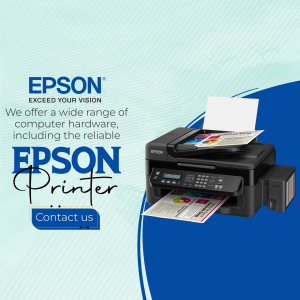 Epson printer with printed documents and contact information