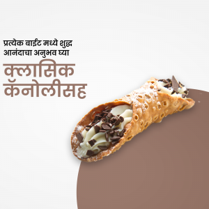 A close-up of a cannoli filled with creamy white filling and chocolate shavings.