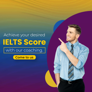 Man pointing to IELTS score promotion with coaching offer