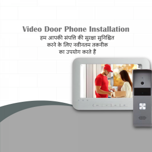 Image of a video door phone system with a delivery person at the door.