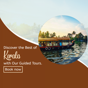 Houseboat on the Kerala backwaters with text 'Discover the Best of Kerala'