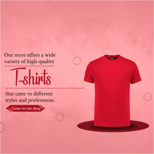 A red t-shirt displayed with promotional text.
