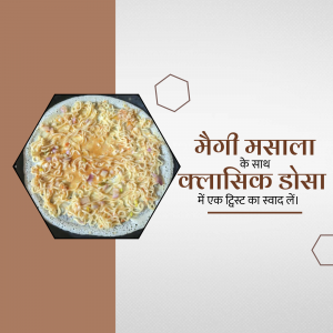 A close-up of a Masala Dosa made with Maggi noodles, presented on a black hexagonal plate.