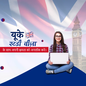Young woman with laptop in front of UK flag and Big Ben