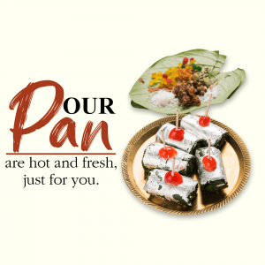 Close-up of traditional Indian paan served on a platter with text 'Our Pan'