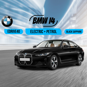 Black BMW i4 EDRIVE40 Electric + Petrol car on a road