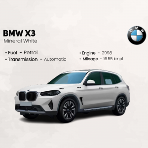 Side view of a white BMW X3 with key specifications