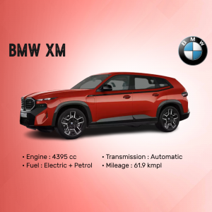 Red BMW XM SUV with specifications