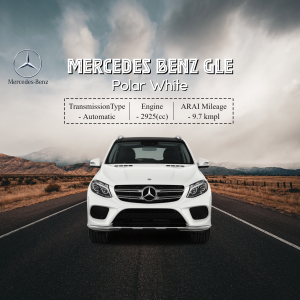 Front view of a white Mercedes-Benz GLE on a road with cloudy sky