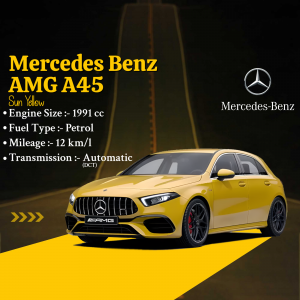 Yellow Mercedes-Benz AMG A45 car advertisement