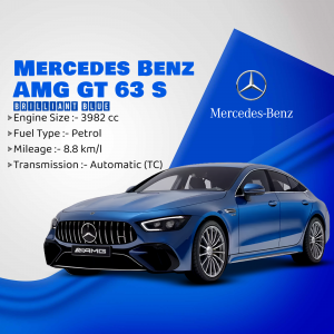 Blue Mercedes-Benz AMG GT 63 S car advertisement
