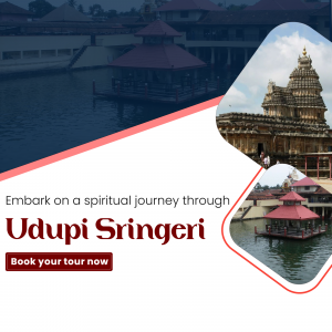 Image of Udupi Sringeri temple complex with text promoting a spiritual tour.