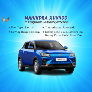 Blue Mahindra XUV400 Electric car with specifications