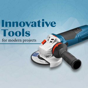 Blue and black angle grinder tool with a silver grinding wheel