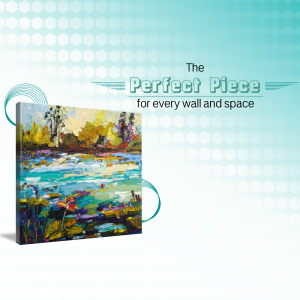 Colorful abstract landscape painting on a canvas