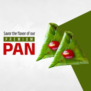 Close-up of two betel leaves with red filling, advertising premium pan.
