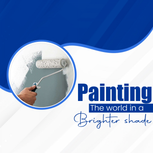 Image of a paint roller applying white paint to a wall with the text 'Painting - The world in a brighter shade'