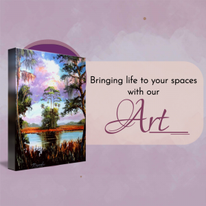 Canvas print of a swamp landscape with trees and water reflecting the sky