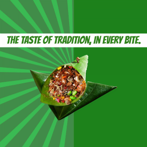 Close-up of a betel leaf snack with colorful fillings on a green background.