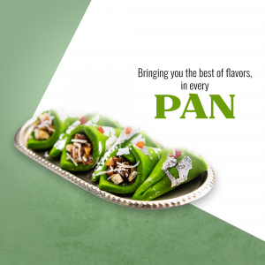 Close-up of green paan (betel leaf preparation) with toppings on a silver platter