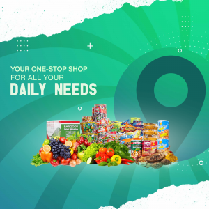 Assortment of groceries including fruits, vegetables, canned goods, and packaged foods.