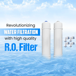 R.O. Filter cartridges with a blue water background