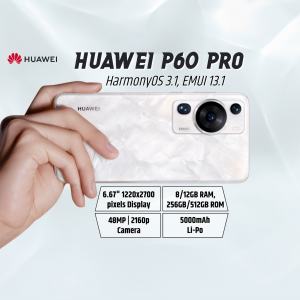 Huawei P60 Pro smartphone with pearl white finish and specifications