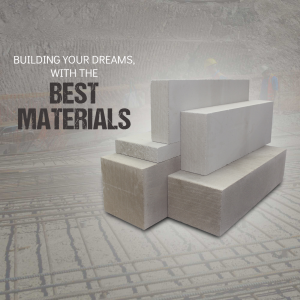 Stack of lightweight concrete blocks with text overlay 'Building Your Dreams with the Best Materials'