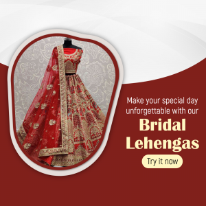 Red embroidered bridal lehenga with dupatta on a mannequin