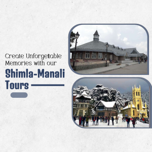 Promotional image for Shimla-Manali tours featuring scenic views and landmarks.