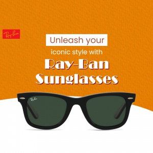 Ray-Ban Wayfarer sunglasses on an orange background