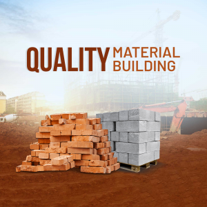 Image of bricks and building materials with the text 'Quality Material Building'