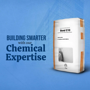 Bag of Bond C10 cement with text 'Building Smarter with our Chemical Expertise'