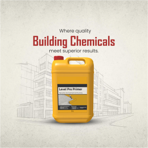 Yellow container of Level Pro Primer with building background