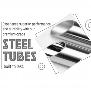 Image of stacked steel tubes with text highlighting superior performance and durability.