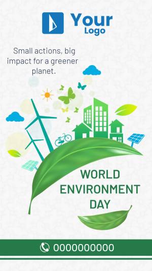 Illustration promoting World Environment Day with green energy and nature elements.