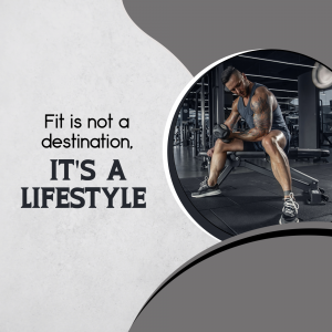 Man lifting dumbbell in gym with motivational quote