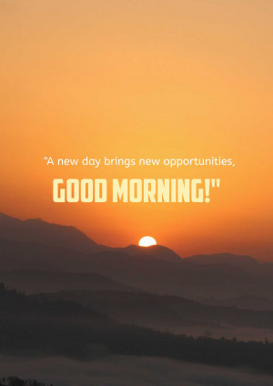 Sunrise over mountains with motivational text