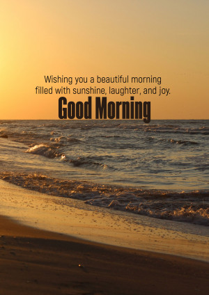 Sunrise over the ocean with text 'Good Morning'