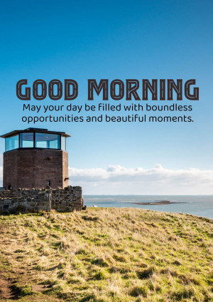 Good Morning message with a coastal landscape