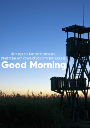 Watchtower silhouette against a sunrise with motivational text