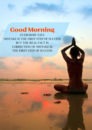 Woman doing yoga on the beach at sunrise with motivational quote.